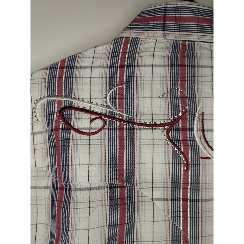 Cowgirl Hardware Rhinestone Snap Shirt Women's Sz M Multicolor Plaid Bling Pearl - Picture 4 of 5